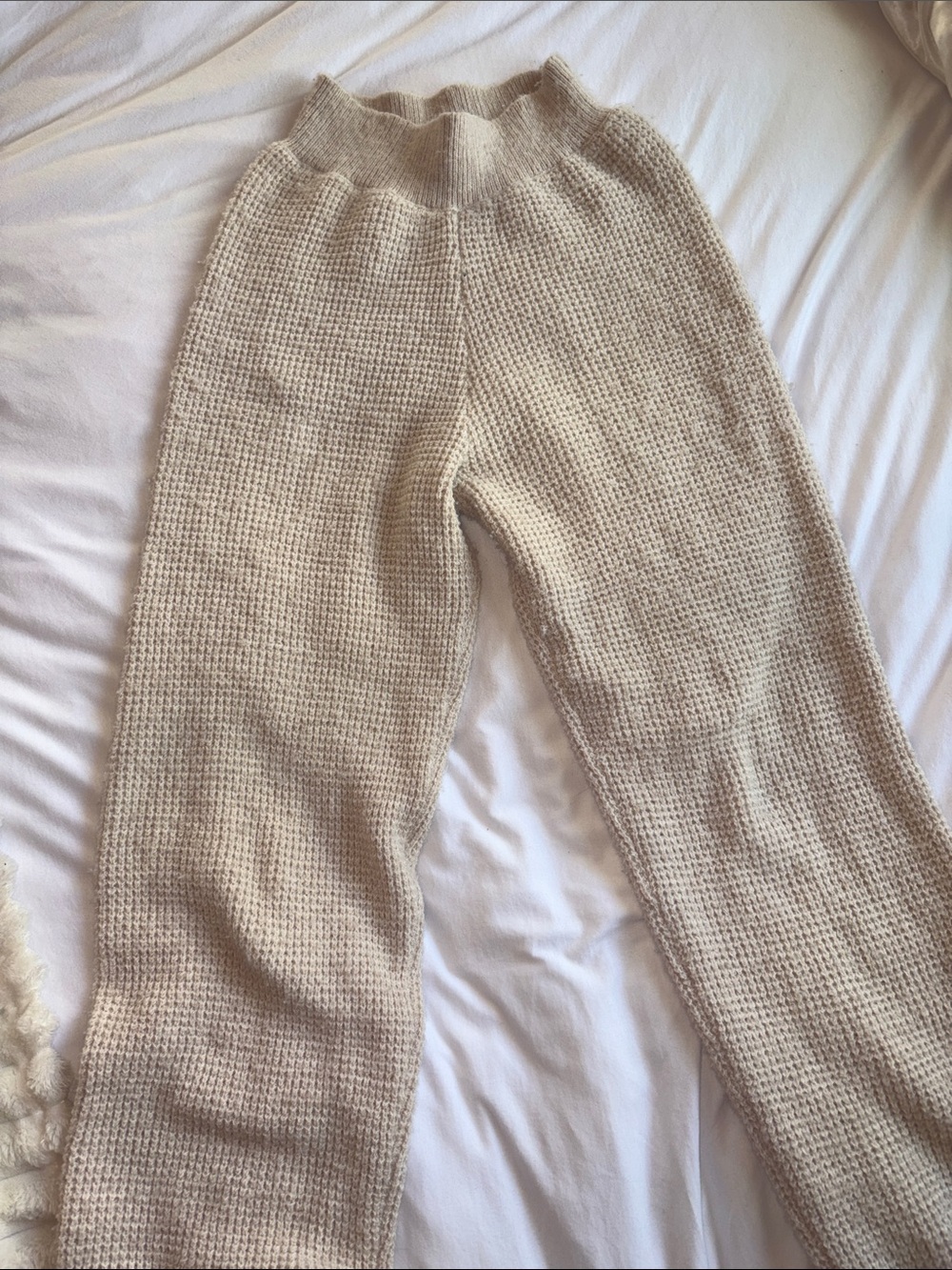Cozy High-Waist Knit Pants - Cream